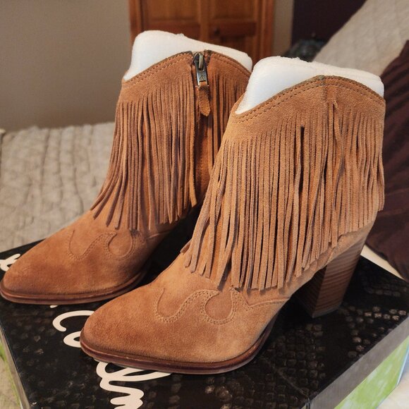Suede Fringed Booties - Picture 1 of 3